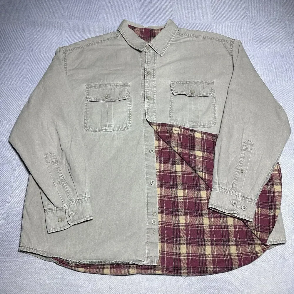 Work‎ n' Sport Blue Gray Denim Flannel Lined Workwear Button Shirt 2XL Lot of 2
